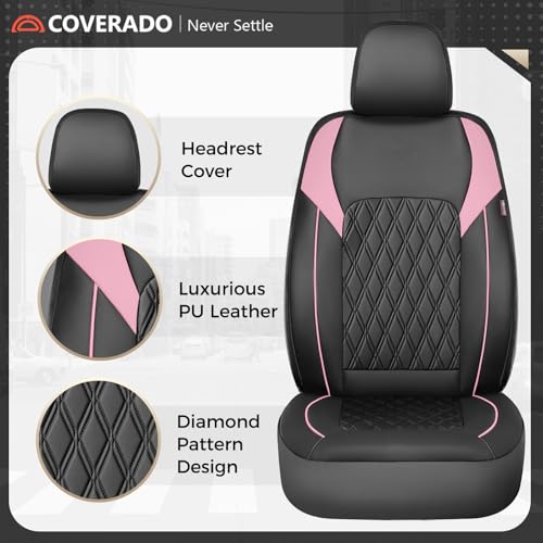 Coverado Seat Covers, Car Seat Covers Full Set, Car Seat Cover, Car Seat Covers Front Seats and Back, Waterproof Car Seat Cushion, Faux Leather Car Seat Protector Universal Fit Most Cars, Black&Pink - color: Black&Pink, size: FullSet