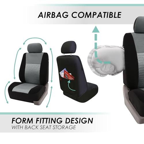 FH Group Car Seat Covers Trendy Elegance Three Row Car Seat Covers Set, Airbag Compatible and Split Ready, 7 Seater Covers-Universal Fit for Cars, Trucks & SUVs Gray/Black