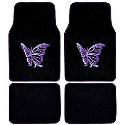 BDK Purple White Butterfly Design Carpet Car Floor Mats for Auto Van Truck SUV-4 Pieces Front & Rear Full Set with Rubber Backing-Universal Fit (MT-509-PP) - color: Purple White Butterfly