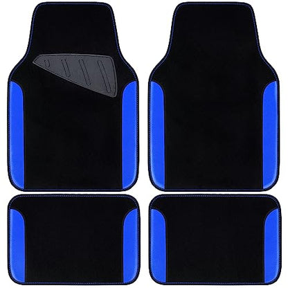 CAR PASS Rainbow Waterproof Universal Fit Faux Leather Car Carpet- Anti-Slip Nibbed Backing Floor Mats for SUV, Vans, Sedans, Trucks, Automotive Set of 4pcs (Black with Blue) - color: Blue