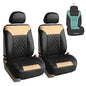 FH Group Deluxe Faux Leather Diamond Pattern Front Set Car Seat Cushions with Gift - Universal Fit for Cars, Trucks, & SUVs PU089102 (Beige) - color: Beige / Black