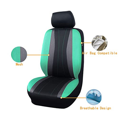 Flying Banner car seat Covers Full Set All Air Mesh Breathable Man Lady Airbag Compatible Rear Bench Split 40/60 50/50 60/40 Truck Pick Up (Full Set - Low Back, Black Gray Mint Green) - color: Black Gray Mint Green
