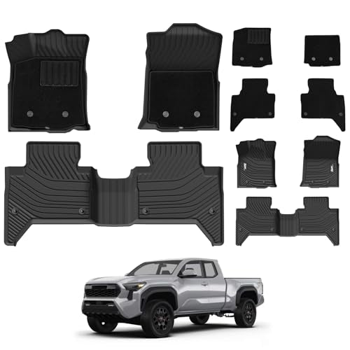 3W Floor Mats & Carpets Custom Fit Toyota Tacoma 2016-2023 (Only for Double Cab and Automatic), TPE Floor Liner Thickened Carpet with Safety Locks and Driver Heel Pad for Tacoma Cars Accessory - size: 6. Tacoma|16-23|Floor Mats&Full Carpet