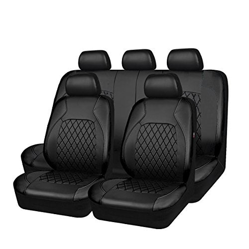 Universal Deluxe Pu Luxury Vinyl Faux Leather Car Seat Covers Full Set, Airbag Compatible, Breathable, Fit for Cars, Trucks, SUV (All Black) - color: Black and Black, size: Full Set