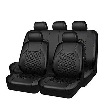 Universal Deluxe Pu Luxury Vinyl Faux Leather Car Seat Covers Full Set, Airbag Compatible, Breathable, Fit for Cars, Trucks, SUV (All Black) - color: Black and Black, size: Full Set
