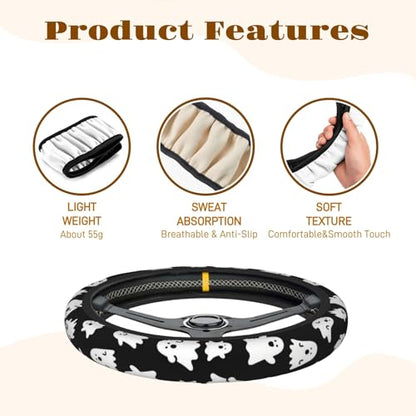 Steering Wheel Cover Accessories Neoprene Cover, Breathable Non-Slip Easy to Install Suitable for Women Men, 14.5-15.5 Inch for Car SUV Van Truck Universal - Ghost - color: Ghost