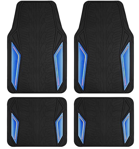 PIC AUTO Rubber Floor Mats, Blue Aluminum Film with Colorful Piping Floor Mats for Cars, Car Mats with Non-Slip Backing, All-Weather Protection, Trim-to-Fit Liner for Cars, SUVs, Trucks, Vehicles - color: Blue