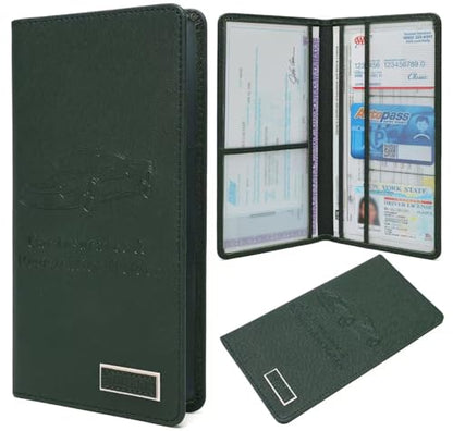 Premium Car Registration & Insurance Card Holder with Magnetic Closure & Clear Pockets, Glove Box Organizer for Documents, Driver's License (Green) - color: Dark Green