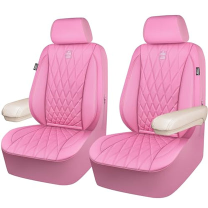 CAR PASS Piping Luxury Leather Two Front Car Seat Covers, Cute Girly Waterproof Anti Slip Seat Covers Compatible with Front Seat Armrests,Universal Fit for Suvs,Vans,Trucks,Airbag Compatible(All Pink) - color: All Pink, size: Two Front
