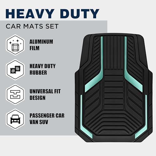 PIC AUTO Heavy Duty Rubber Floor Mats, Mint Aluminum Film Car Mats Set, Front and Rear Car Mats with Anti-Slip Backing, All Weather Protection, Trim-to-Fit for Automotive SUV, Sedan, Van - color: Mint