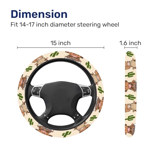 GENANY Cute Highland Cow Steering Wheel Cover, Non Slip Polyester Car Wheel Protector for Car SUV Truck, Universal 15 Inch - color: Cute Highland Cow