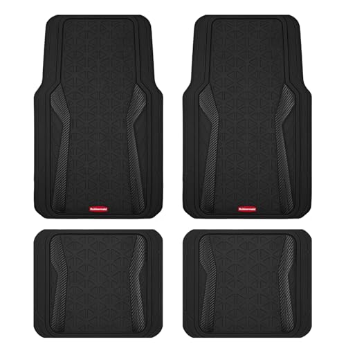 Rubbermaid Car Floor Mats Full Set, Premium Heavy Duty All-Weather Car Mats– Rugged Rubber with Brushed Aluminum Inserts, Universal Trim-to-Fit, Anti-Slip Backing for Cars, SUVs, Trucks & Vans - Black - color: Black