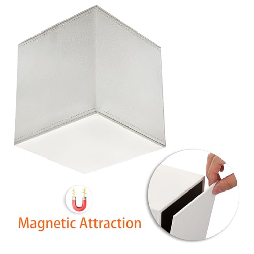 Sumnacon Tissue Box Cover Square Tissue Box Stylish PU Tissue Box Holder with Magnetic Bottom, Cube Leather Tissue Cover for Living Room Bathroom Table Desk Home Office Car,White - color: White