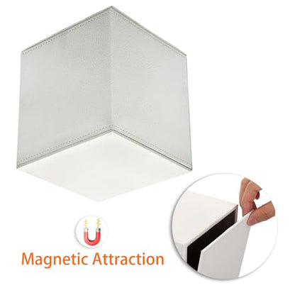 Sumnacon Tissue Box Cover Square Tissue Box Stylish PU Tissue Box Holder with Magnetic Bottom, Cube Leather Tissue Cover for Living Room Bathroom Table Desk Home Office Car,White - color: White