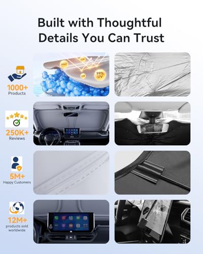 helloleiboo Windshield Sun Shade for Toyota Camry 2018-2026 Graphene Honeycomb Heat Shield with UV Protection Foldable Custom Fit Front Window Sunshade Silver 58" x 28" - size: For Toyota Camry (2018-2026)