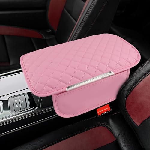 Upgraded Car Center Console Cover with 2 Storage,Arm Rest Covers Armrest Cover for Car, Microfiber Leather Car Armrest Cover Cushion, Universal Car Interior Accessories for Vehicles（Pink longer） - color: Pink-longer