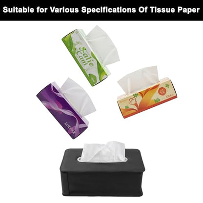 Upgraded Car Tissue Holder, Premium PU Leather Backseat Tissue Case Holder for 100-150 Regular Size Tissues,Foldable Tissue Holder 9.45 × 5.24 × 3.54 in, Black