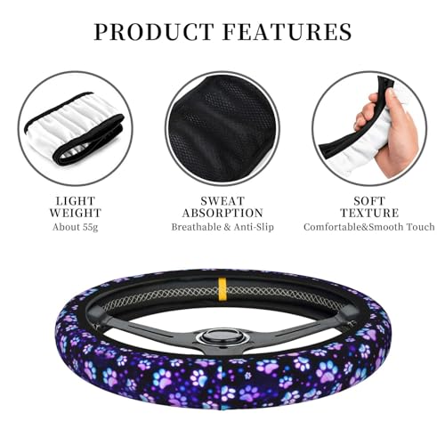 Paw Print Steering Wheel Cover - Purple Dog Paw Steering Wheel Protector Neoprene 15Inch Car Accessories 2 Pcs Car Coasters for Women Men - color: Purple Dog Paw