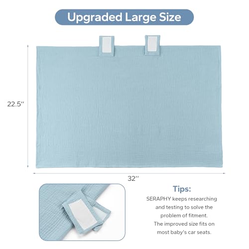 SERAPHY 100% Muslin Cotton Car Seat Cover Baby, Universal Carseat Covers, Breathable Baby Car Seat Canopy for Boys Girls, Soft Infant Car Seat Cover for Summer —Blue - color: Blue