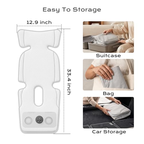 Stroller Cooling Pad with Fan for Baby, 10000mA Rechargeable Battery Baby Car Seat Cooling System for Backseat, Max 10H Ventilation 3 Speeds Cooling Mat Liner for Toddler Boys Summer Essentials - color: Gray
