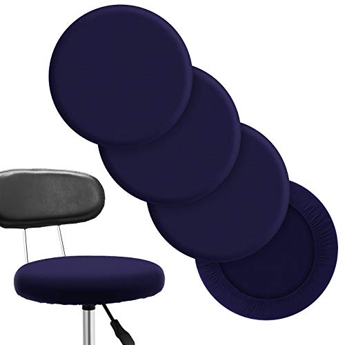 Tatuo Round Bar Stool Seat Covers Washable Stool Cushion Slipcover Elastic Bar Chair Covers for 14-17 Inch Chair (Navy Blue, 4 Pieces) - color: Navy Blue