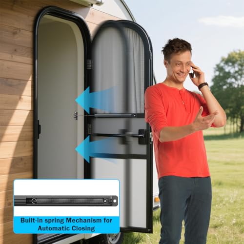 Aluminum Universal RV Screen Door Closer Kit，Automatic Door Protector with Adjustable Tension, Cushioned Closing Camper Screen Doors Spring Closer for RV Camper Travel Trailer