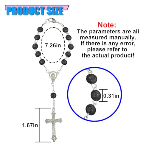 2PCS Rosary Car Rear View Mirror Charm, Personalized Medal and Cross Automotive Interior Pendant, Universal Vehicle Mirror Hanging Ornament Accessories for Women Men(Black)