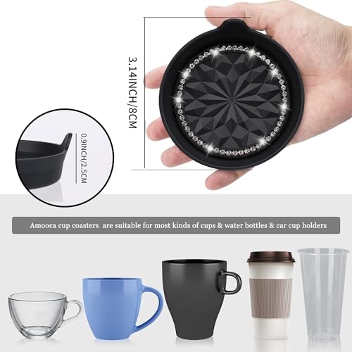 Car Cup Coaster Universal Non-Slip Cup Holders Bling Crystal Rhinestone Car Interior Accessories 2 Pack Black Flower - color: Black Flower, size: 2 Pack