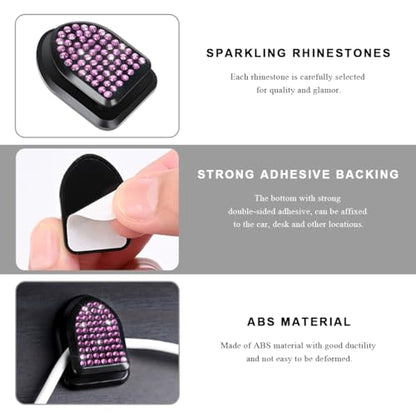 4 PCS Bling Car Mini Hooks, Cute Rhinestone Adhesive Back Seat Auto Hangers, Multifunctional Crystal Hanging Storage Hook for Vehicle Dashboard Wall Hat Coat Towel Key (Pink) - color: Pink