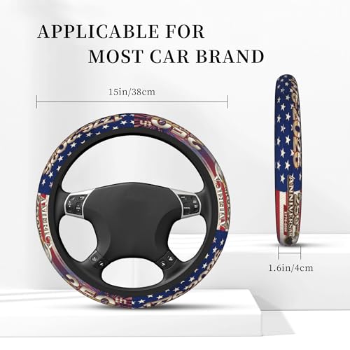 Anniversary American Flag Steering Wheel Cover Anniversary American USA Flag Steering Wheel Cover Car Men Breathable Universal for 14-15 Inch Anti-Slip 2 Pieces Car Coasters - color: 1American Anniversary