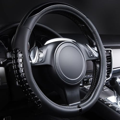 Flying Banner car Steering Wheel Cover Gel Massage Velvet Cool Warm Universal Size 15 inches SUV Truck Anti Slip Odorless Summer Winter (Black Black, Gel Massage) - color: Black Black