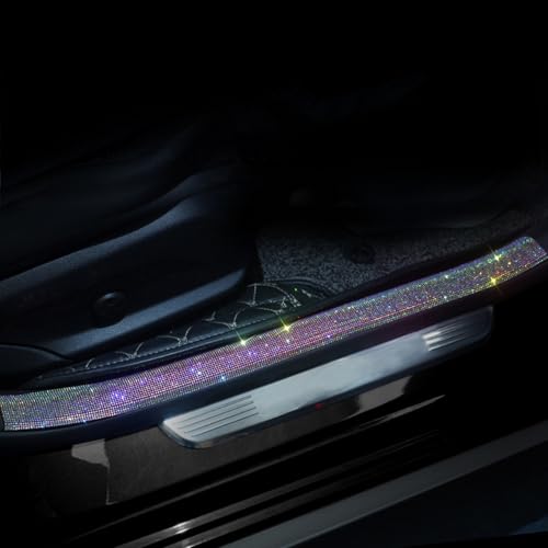 Car Door Sill Protector with Bling Rhinestones 2PCS Edge Guard Scuff Cover Anti-Scratch Strip Sticker for Car 2.75"x23.62" (Colorful) - color: Colorful, size: 2.75"x23.62"