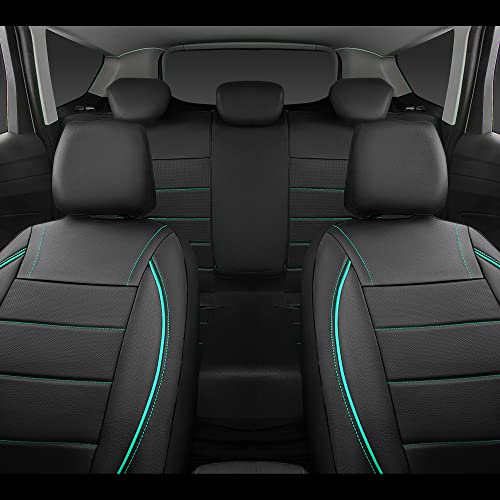 CAR PASS Universal FIT Piping Leather Car Seat Cover, for suvs,Van,Trucks,Airbag Compatible,Inside Zipper Design and Reserved Opening Holes (Full Set, Black and Mint) - color: Full Set Mint
