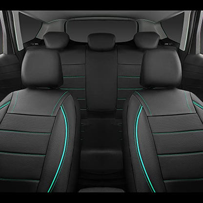 CAR PASS Universal FIT Piping Leather Car Seat Cover, for suvs,Van,Trucks,Airbag Compatible,Inside Zipper Design and Reserved Opening Holes (Full Set, Black and Mint) - color: Full Set Mint