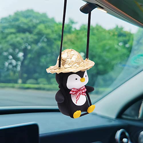 Wonuu Cute Penguin Car Pendant Flying Penguin Hanging Ornament Rearview Mirror Charm Decoration for Car Decor Accessories - color: Penguin Red Ribbon