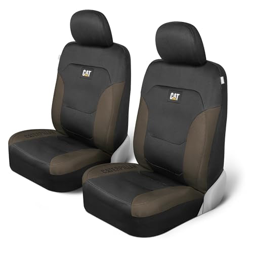 Cat® Flexfit™ Black Beige Seat Covers for Cars, Trucks, & SUV - Set of (2) Front Car Seat Cover Front Seat Protectors - Airbag Compatible Seat Covers for SUV Interior Covers & Seat Cover Accessories - color: Front Seats Dark Beige