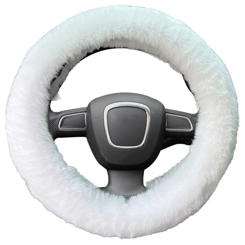 Fluffy Steering Wheel Cover for Women, YUNXNYC Fuzzy Winter Fashion Wool Fur Soft Furry Steering Wheel Covers Warm Plush Non-Slip Car Decoration Universal Fit Most Car (White) - color: White
