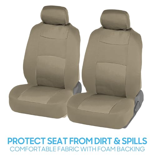 BDK OS-309-AB Tan Trim Black Car Seat Covers Full 9 Piece Set, Sleek & Stylish, Split Option Bench 5 Headrests Front & Rear Bench, Beige - color: Beige