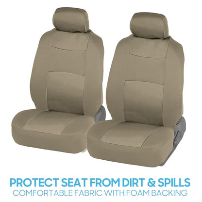 BDK OS-309-AB Tan Trim Black Car Seat Covers Full 9 Piece Set, Sleek & Stylish, Split Option Bench 5 Headrests Front & Rear Bench, Beige - color: Beige