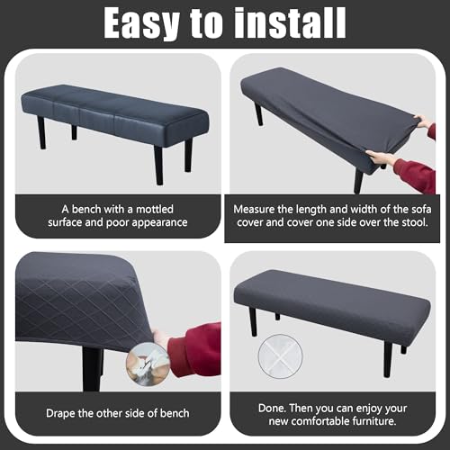 Stretch Bench Seat Cover, Reusable Slipcover for Dining Room & Bedroom, Removable Washable Rectangular Bench Covers, Elastic Fit for Home Furniture(Metallic grey) - color: Argyle Metal Ash