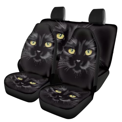 Black Cat Car Seat Covers for Front and Rear Black Cat Car Accessories Set Cute Animal Cars Seat Protector Se Pad Split Bench Cover Travel Dog Blanket,Easy to Install - color: Black Cat