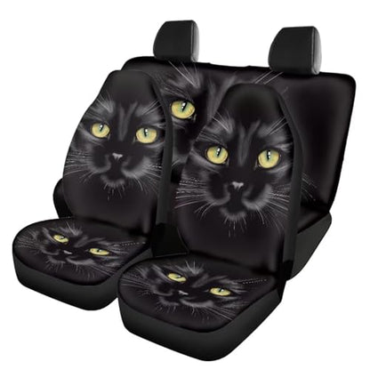 Black Cat Car Seat Covers for Front and Rear Black Cat Car Accessories Set Cute Animal Cars Seat Protector Se Pad Split Bench Cover Travel Dog Blanket,Easy to Install - color: Black Cat