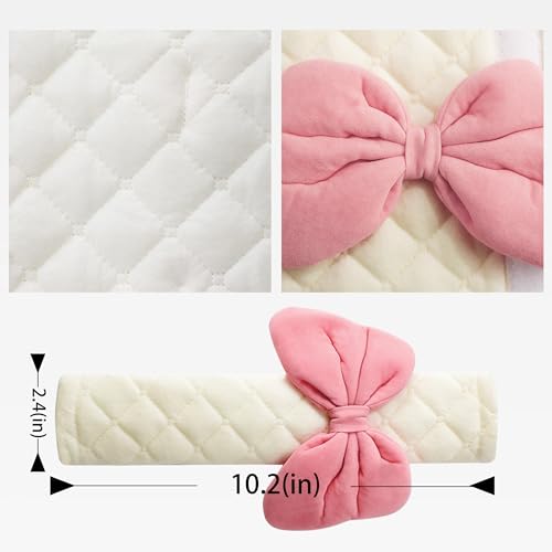 2-Pack Soft Seat Belt Covers Universal Car Shoulder Pad Cushions for Comfortable Driving & Bag Strap Protection Off-White Pink Large Bow - color: Pink Bow