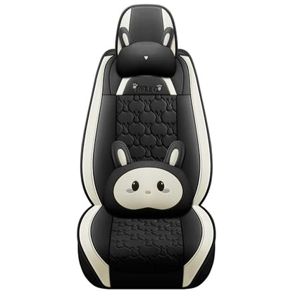 INZU Cute Cartoon Rabbit Comfortable Car Seat Covers with Waterproof PU Leather Suitable for Most 5 Seats Cars SUV and Pick-up Truck Universal Fit Set (Black) - color: Black
