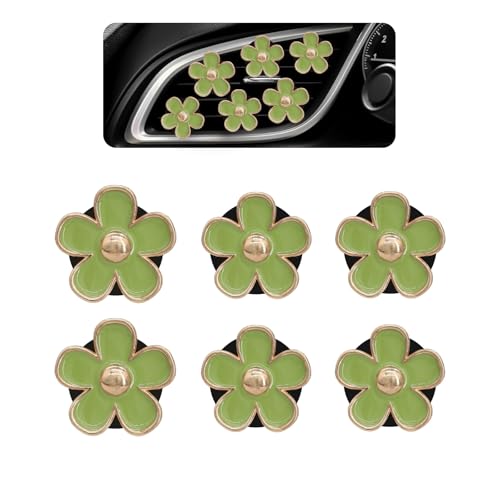 ORIESSE Sage Green Flower Car Decor,6pcs Light Green Daisy Car Air Freshener Air Vent Clips,2 Sizes Flowers Dashboard Decorations Accessories for Women,Girly Refillable Diffuser