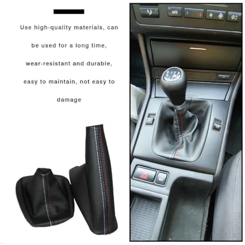 Car Gear Shift Knob Cover + Manual Handbrake Gaiter Boot Leather Cover for BMW 3 Series E30 E34 E36 E46 E46 M3 Z3,Auto Shifter Shift Boot Cover Accessories