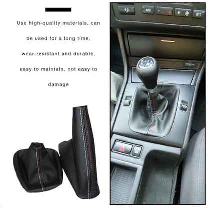 Car Gear Shift Knob Cover + Manual Handbrake Gaiter Boot Leather Cover for BMW 3 Series E30 E34 E36 E46 E46 M3 Z3,Auto Shifter Shift Boot Cover Accessories