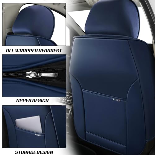 Car Seat Covers for Kia Optima 2001-2020, Premium Nappa Leather, Waterproof, Anti-Slip, Full Coverage, Airbag Compatible, Breathable, All-Weather, Easy Install (2 Seats, Blue&White) - color: 2 Seats - Blue&White, size: Kia Optima 2001-2020