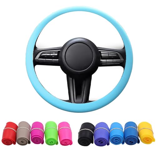 Cool Non-Slip Silicone Steering Wheel Protector, Steering Wheel Protective Cover, Non-Slip Car Steering Wheel Cover, Soft Silicone Car Steering Wheel Cover (Sky Blue) - color: Sky Blue