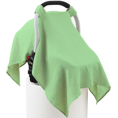 100% Muslin Cotton Car Seat Cover Baby, Carseat Canopy Cover, Universal Fit Stroller Covers for Boys and Girls (City Green) - color: city green